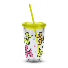 Colorful Flower Printed Insulated Tumbler with Lid and Straw, 16oz Reusable Plastic Cup for Cold Drinks