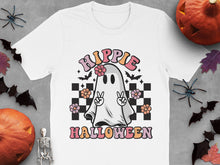 Cute Ghost Puppy Halloween T-Shirt, Spooky Floral Checkerboard Design, Unisex Fall Apparel