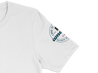 Hand of Mine Because Of Custom Text White T-shirt, Modern Unisex Casual Apparel, Unique Graphic Tee Design