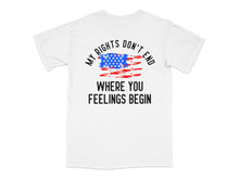 Patriotic T-Shirt American Flag 'My Rights Don't End' Quote Graphic Tee White Unisex