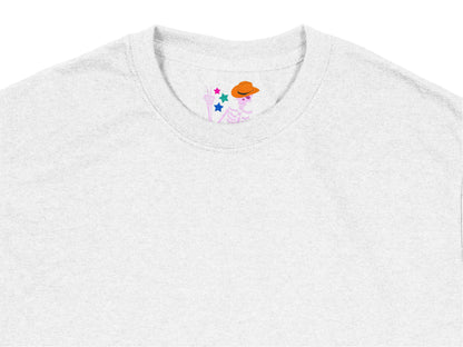 Unisex White T-Shirt with Small Colorful Astronaut Embroidery, Casual Cotton Tee, Space-Themed Apparel
