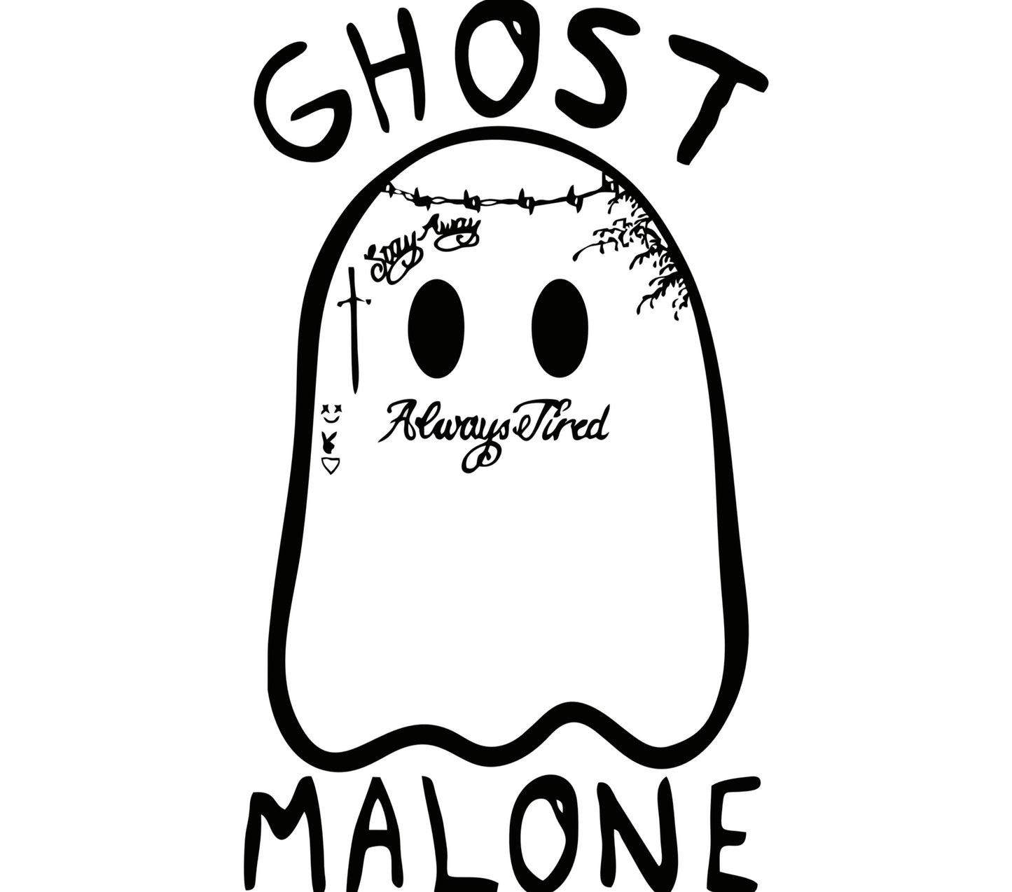 Ghost Malone Always Tired Cute Spooky Halloween Graphic White Ghost Illustration T-Shirt Design