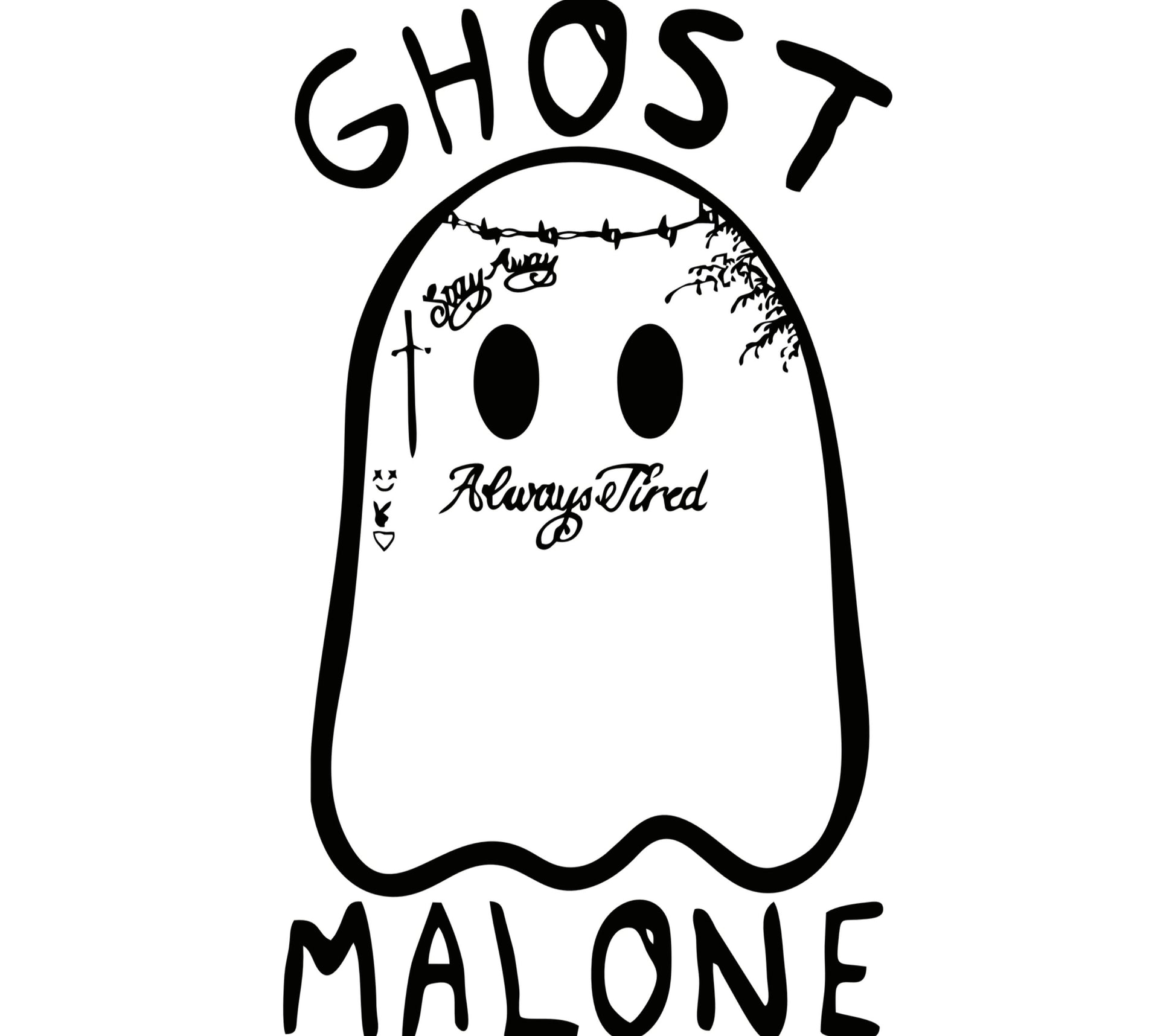 Ghost Malone Always Tired Cute Spooky Halloween Graphic White Ghost Illustration T-Shirt Design