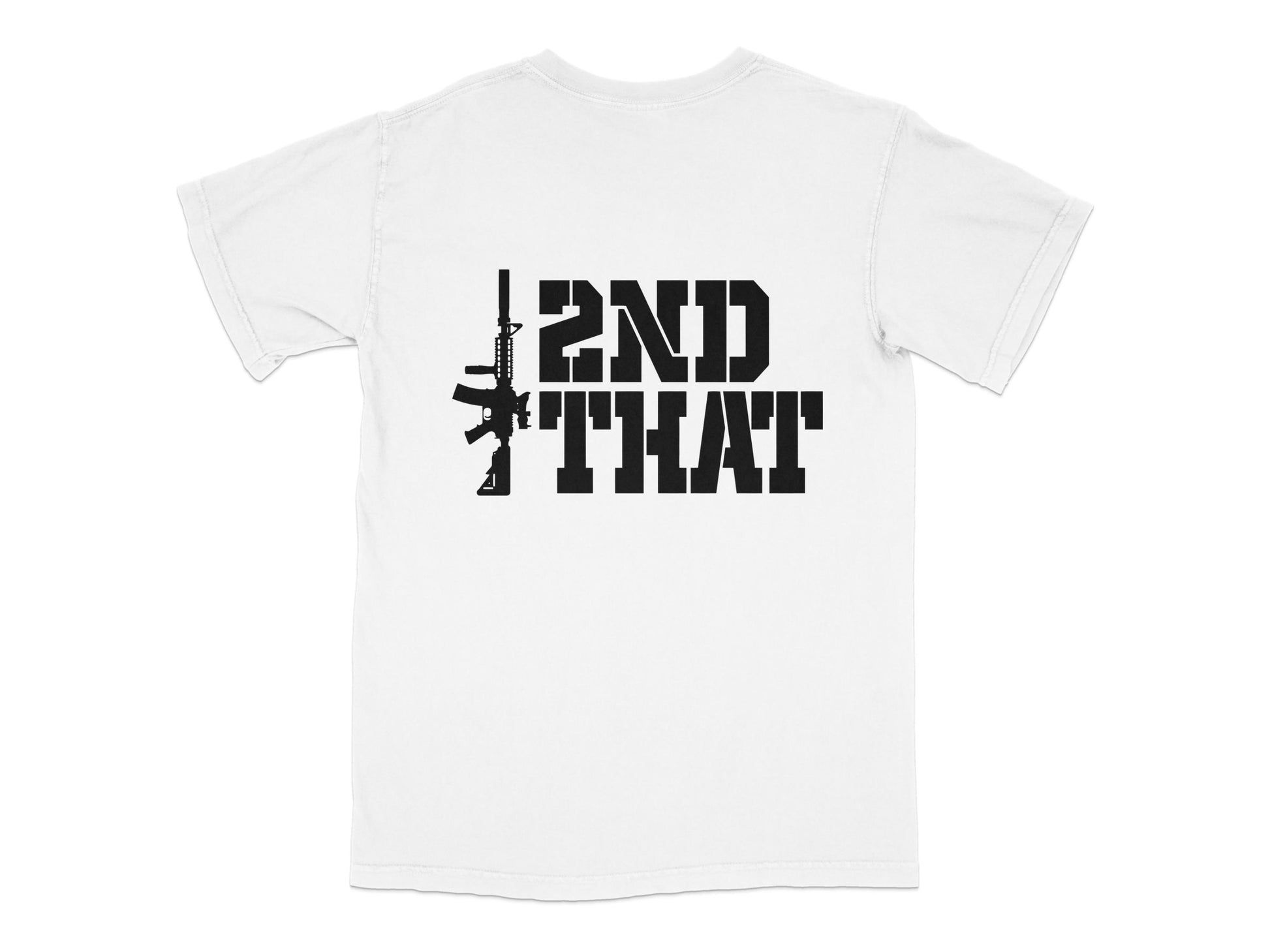 Men's White Graphic T-Shirt with Bold Black Text and Rifle Design, Casual Streetwear Tee