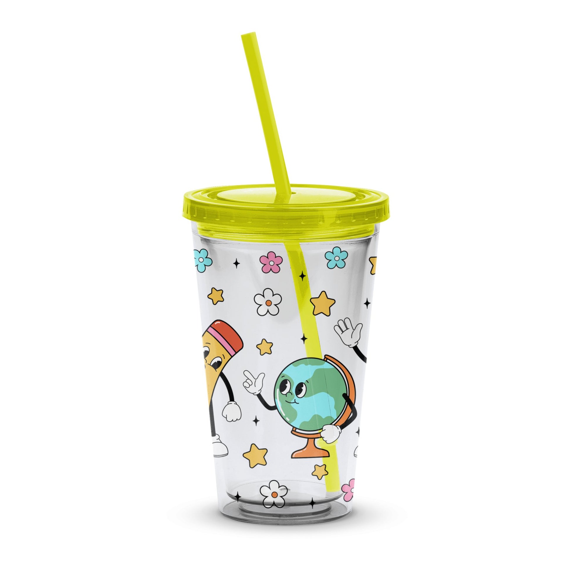 Kids Insulated Tumbler with Straw, Cute Cartoon Space Theme, Reusable Drink Cup for Children