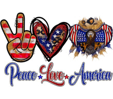 Patriotic American Peace Love Graphic, USA Flag Heart and Eagle, Independence Day Clipart, Digital Download Art for T-Shirts and Posters