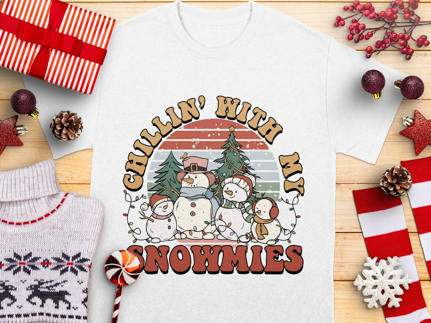 Festive Christmas Shirt, Chillin with My Snowmies, Cute Holiday Tee, Family Gathering Apparel