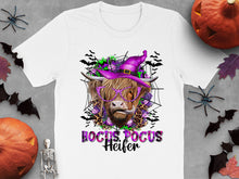 Halloween Highland Cow T-Shirt, Witch Hat and Sunglasses, Hocus Pocus, Fun Spooky Graphic Tee, Fall Festival Clothing, October Fashion
