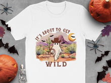 Funny Halloween Ghost T-Shirt, It's About to Get Wild, Cute Fall Graphic Tee, Unisex Adult Halloween Apparel
