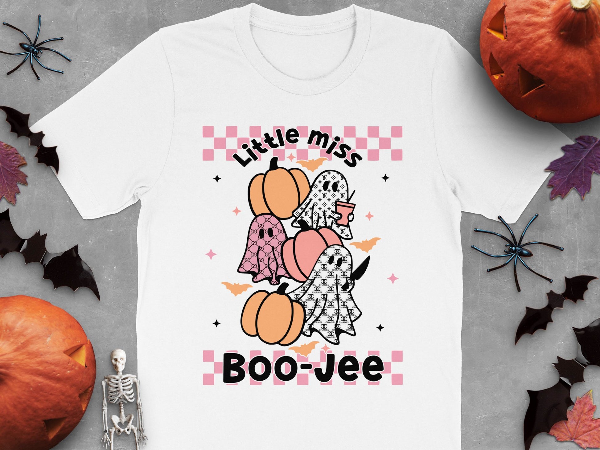 Little Miss Boo-Jee T-Shirt, Halloween Ghost Pumpkin Cute Graphic Tee, Women's Spooky Season Fashion, Fall Ghostly Apparel