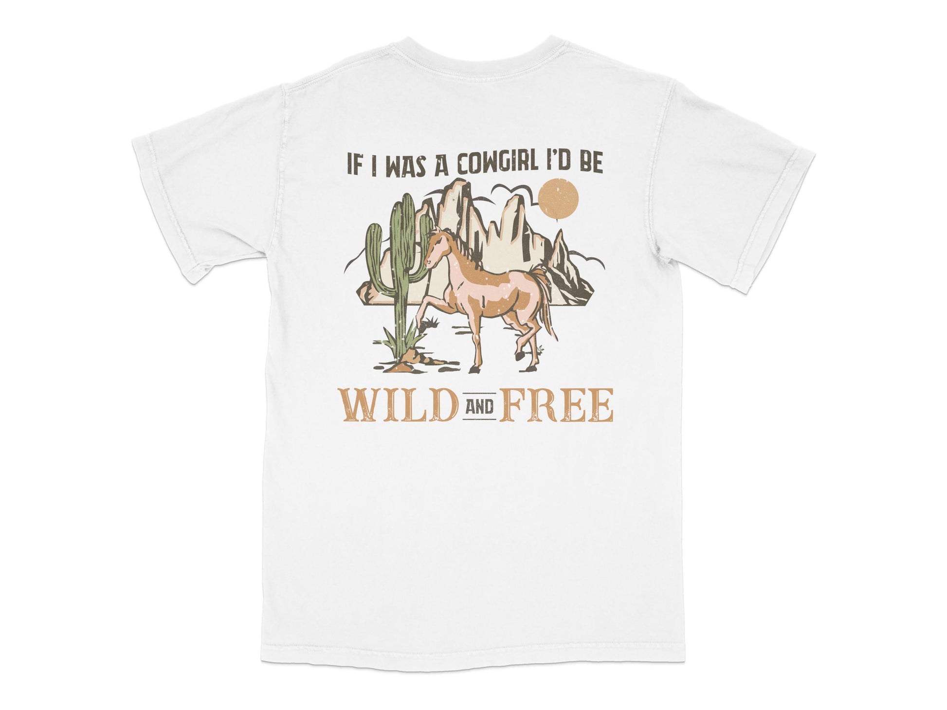 Cowgirl Graphic T-Shirt, Wild and Free Quote, Western Style Tee, Horse and Cactus Design, Casual Wear