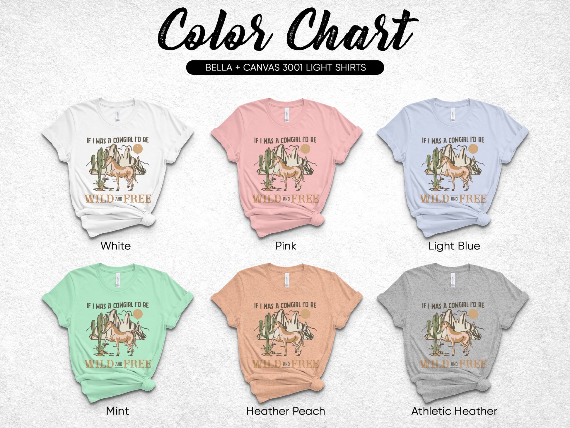 Bella Canvas 3001 T-Shirt Color Chart, Women's Graphic Tee Wild and Free Design, Multiple Colors Available