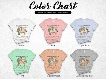 Bella Canvas 3001 T-Shirt Color Chart, Women's Graphic Tee Wild and Free Design, Multiple Colors Available