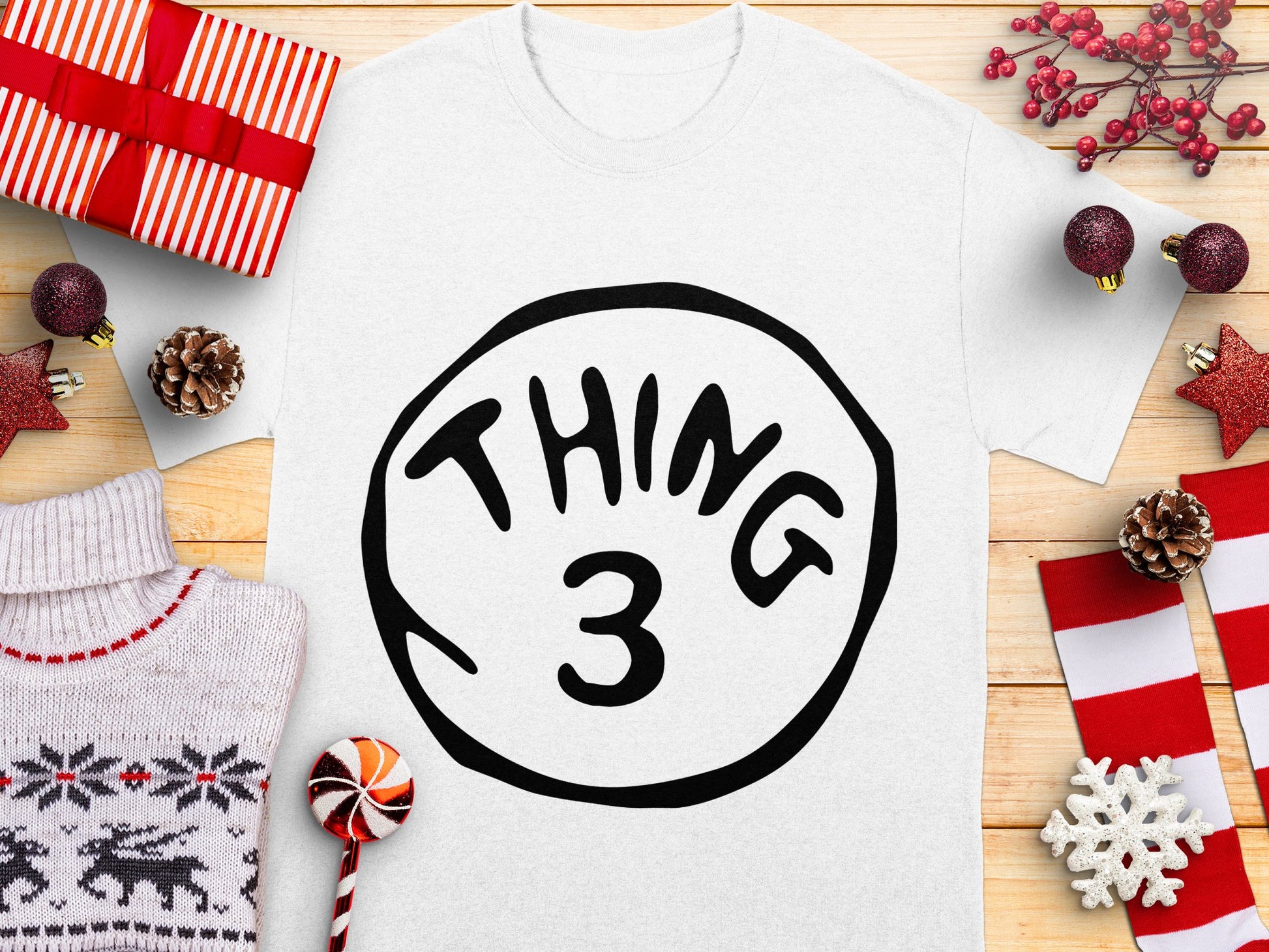 Thing 3 T-Shirt Funny Family Matching Outfit Holiday Gift Idea Sibling Reunion Apparel