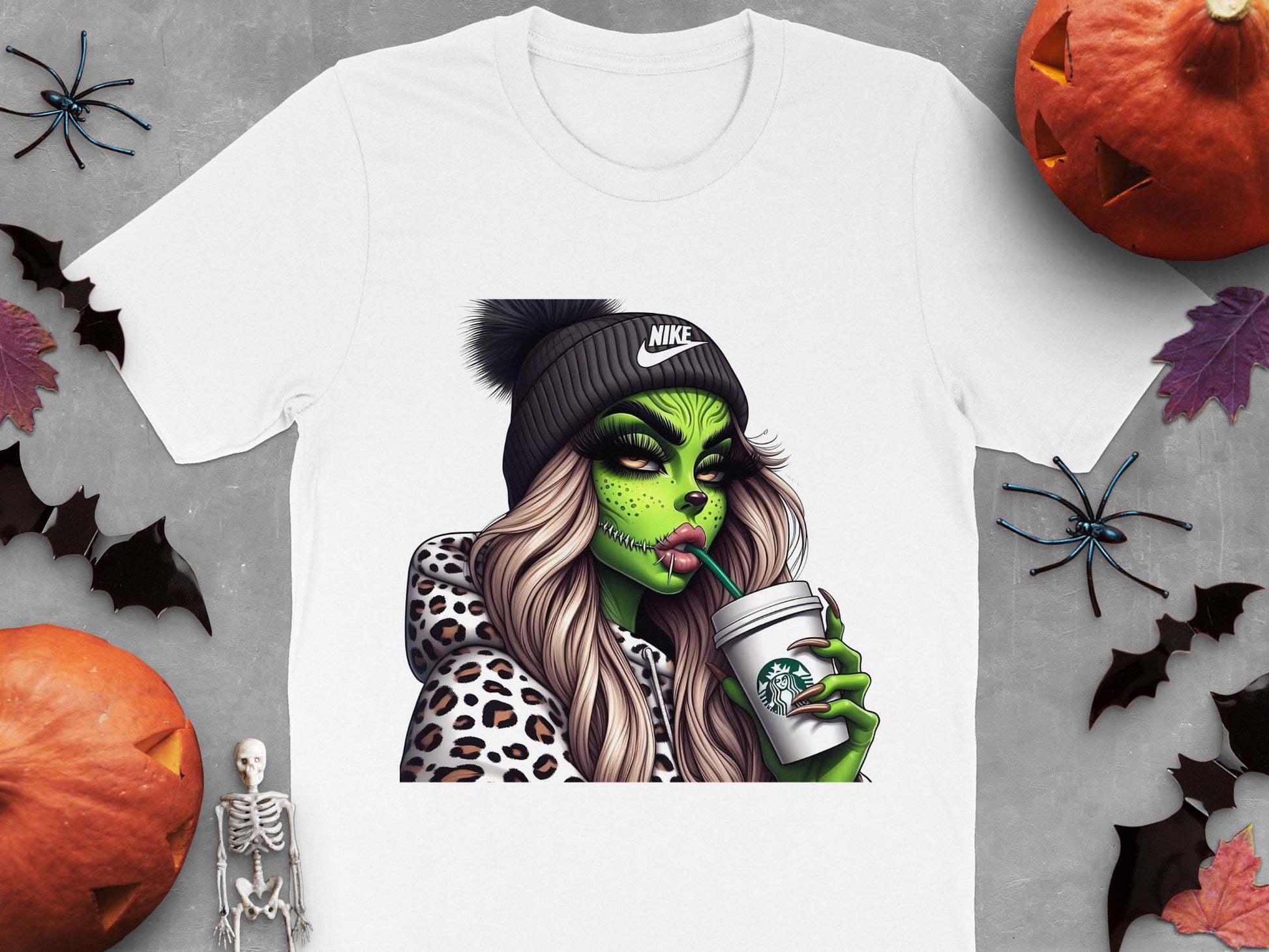 Halloween Witch Graphic T-Shirt, Trendy Witch Drinking Coffee Design, Urban Witch Tee, Spooky Season Apparel, Unique October Fashion