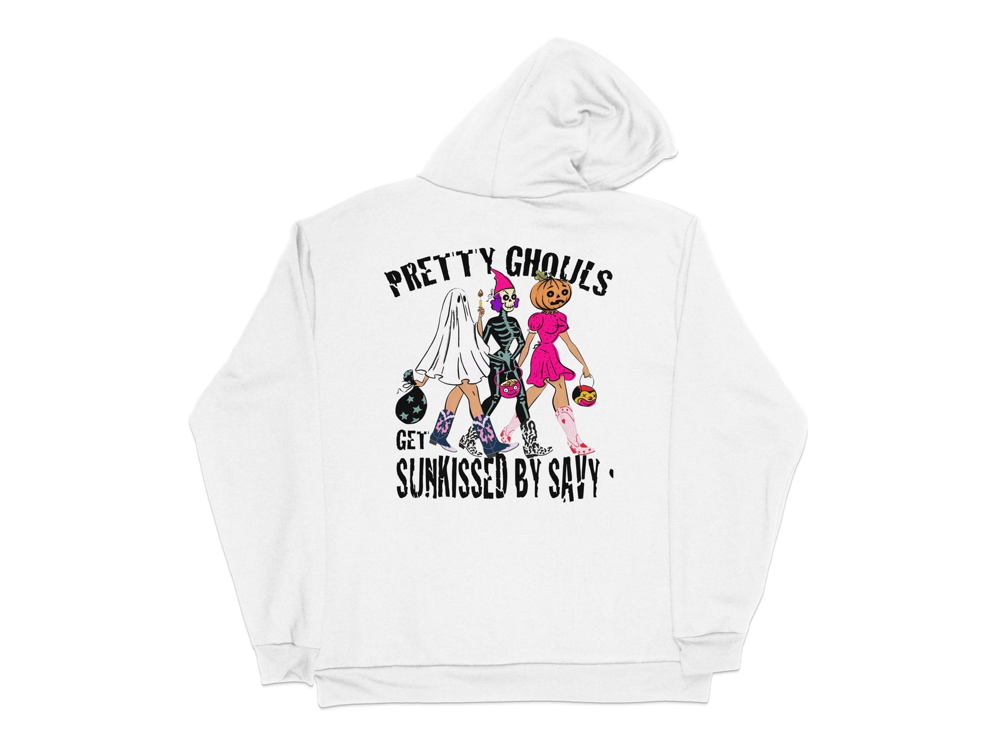 Pretty Ghouls Graphic Hoodie, Halloween Witch and Ghost Design, Sun-Kissed Vintage Style Sweatshirt, Women's Fashion Casual Wear