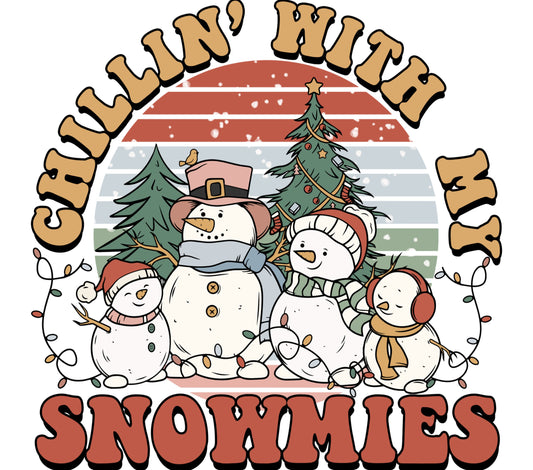 Chillin' With My Snowmies Holiday Graphic Tee, Cute Snowman Family Christmas Shirt, Festive Winter Apparel