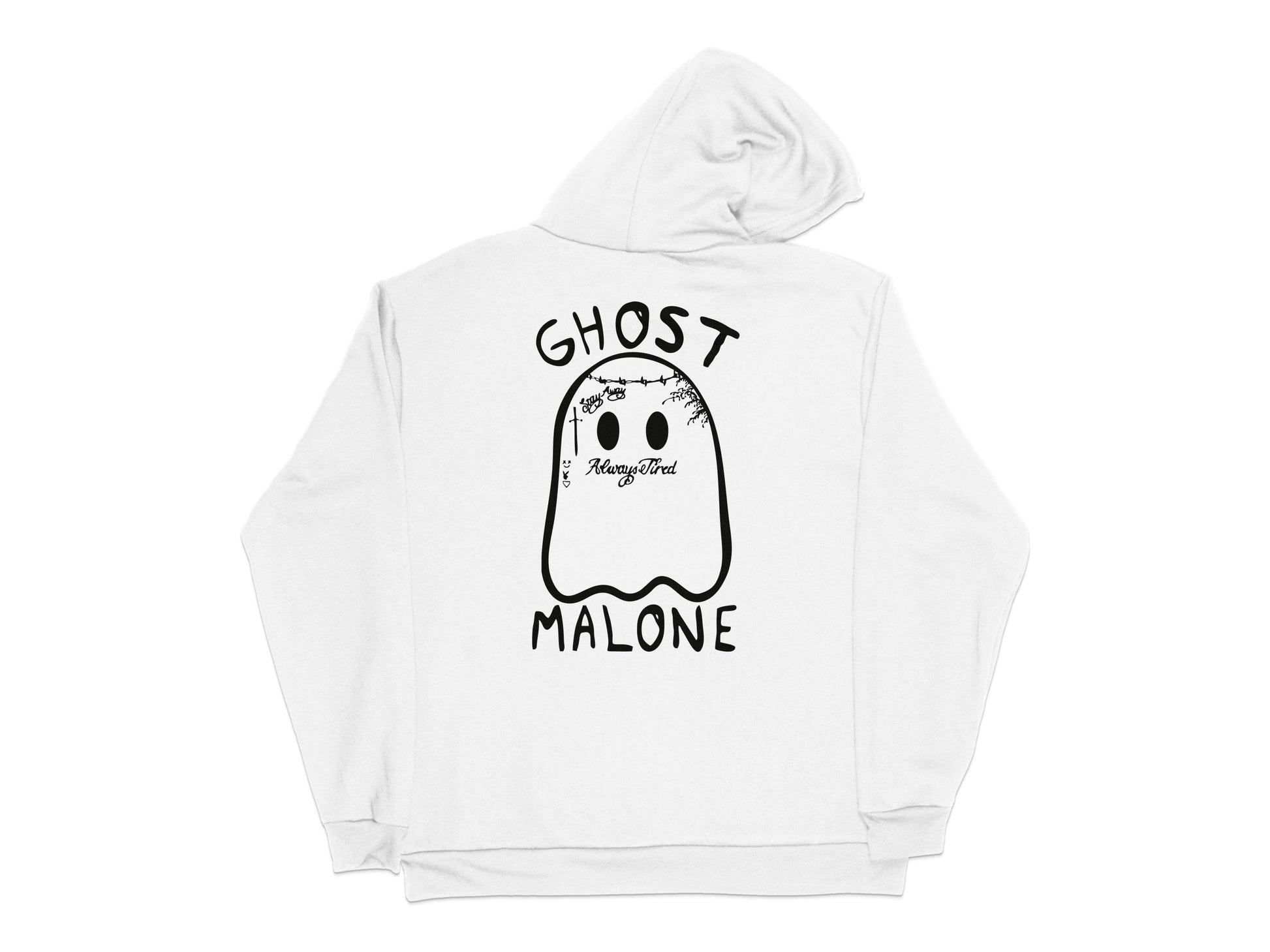 Ghost Malone Funny Halloween Hoodie, White Graphic Pullover, Spooky Casual Streetwear Sweatshirt