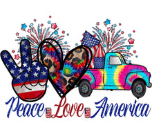 Peace Love America Patriotic Truck SVG, 4th of July Clipart, Tie-Dye Heart USA Flag, Digital Download, Independence Day Graphic Design