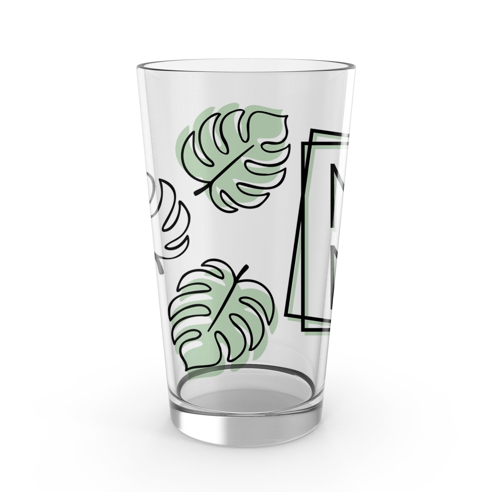 Tropical Monstera Leaf Design Glass Tumbler, Minimalist Green and White Kitchen Decor, Unique Drinkware Gift