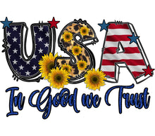 USA Patriotic Letter Decals, Sunflower and Flag Design, 'In God We Trust' Sticker Vinyl