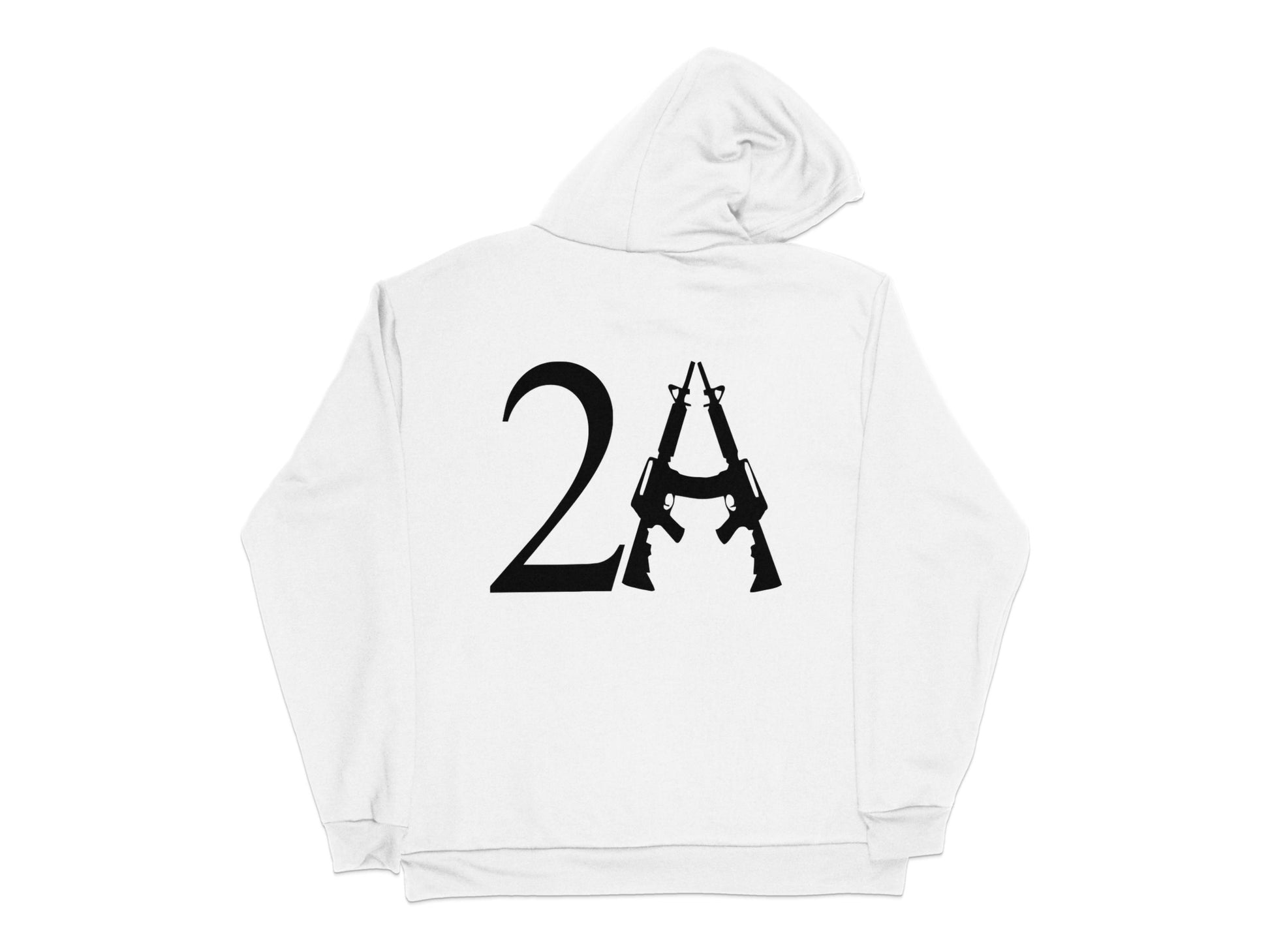 White Hoodie with Black Number 2 and Gun Design, Unisex Graphic Sweatshirt, Casual Streetwear Pullover