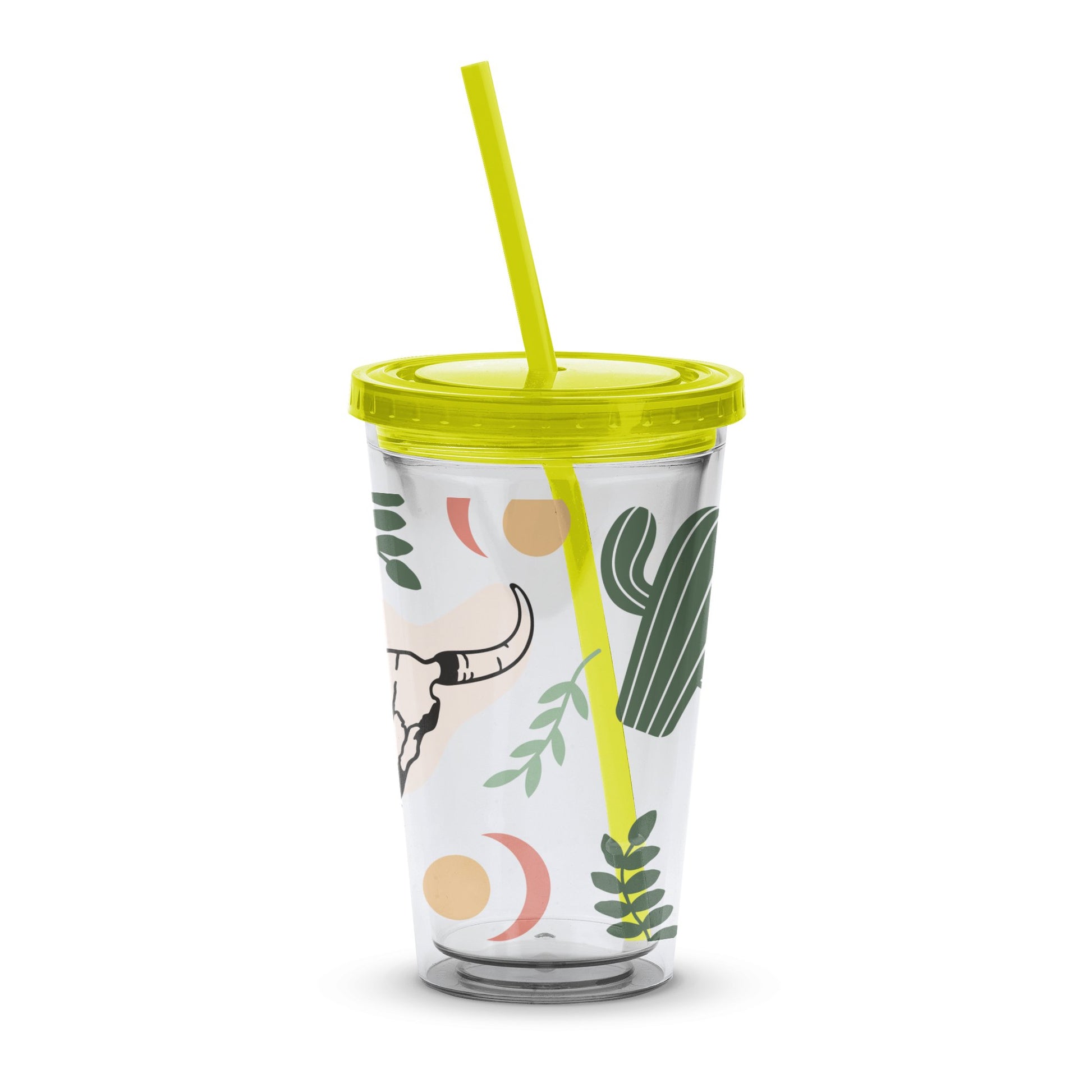 Boho Chic Insulated Tumbler with Straw, Cactus and Moon Print, Eco-friendly Reusable Drinkware, 16oz