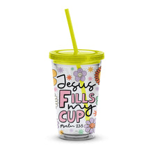 Joy Fills My Cup Psalm 23:5 Inspirational Quote Tumbler with Straw, Floral Christian Gift Drinkware, Colorful Religious Tumbler for Women