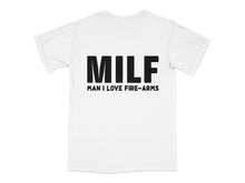 Funny MILF T-Shirt, Man I Love Firearms Quote, White Tee for Men, Novelty Gift Shirt, Casual Outfit