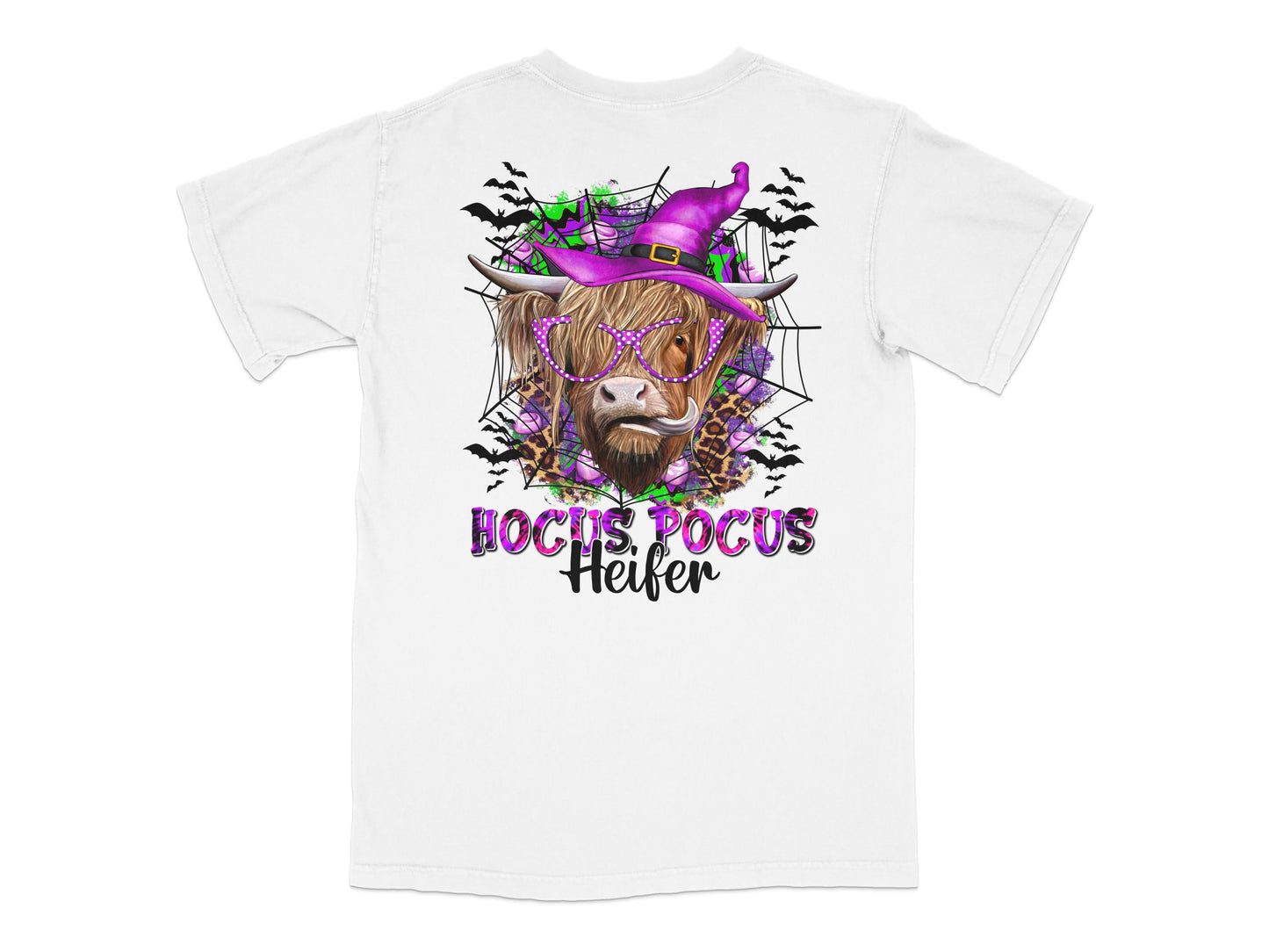 Hocus Pocus Heifer Halloween T-Shirt, Funny Cow Witch Graphic Tee, Spooky Farm Animal Shirt, Unisex Adult Halloween Apparel