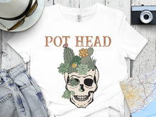 'Pot Head' Skull Graphic T-Shirt, Floral Cactus Design, Unisex Casual Streetwear Tee, Boho Chic Style Top