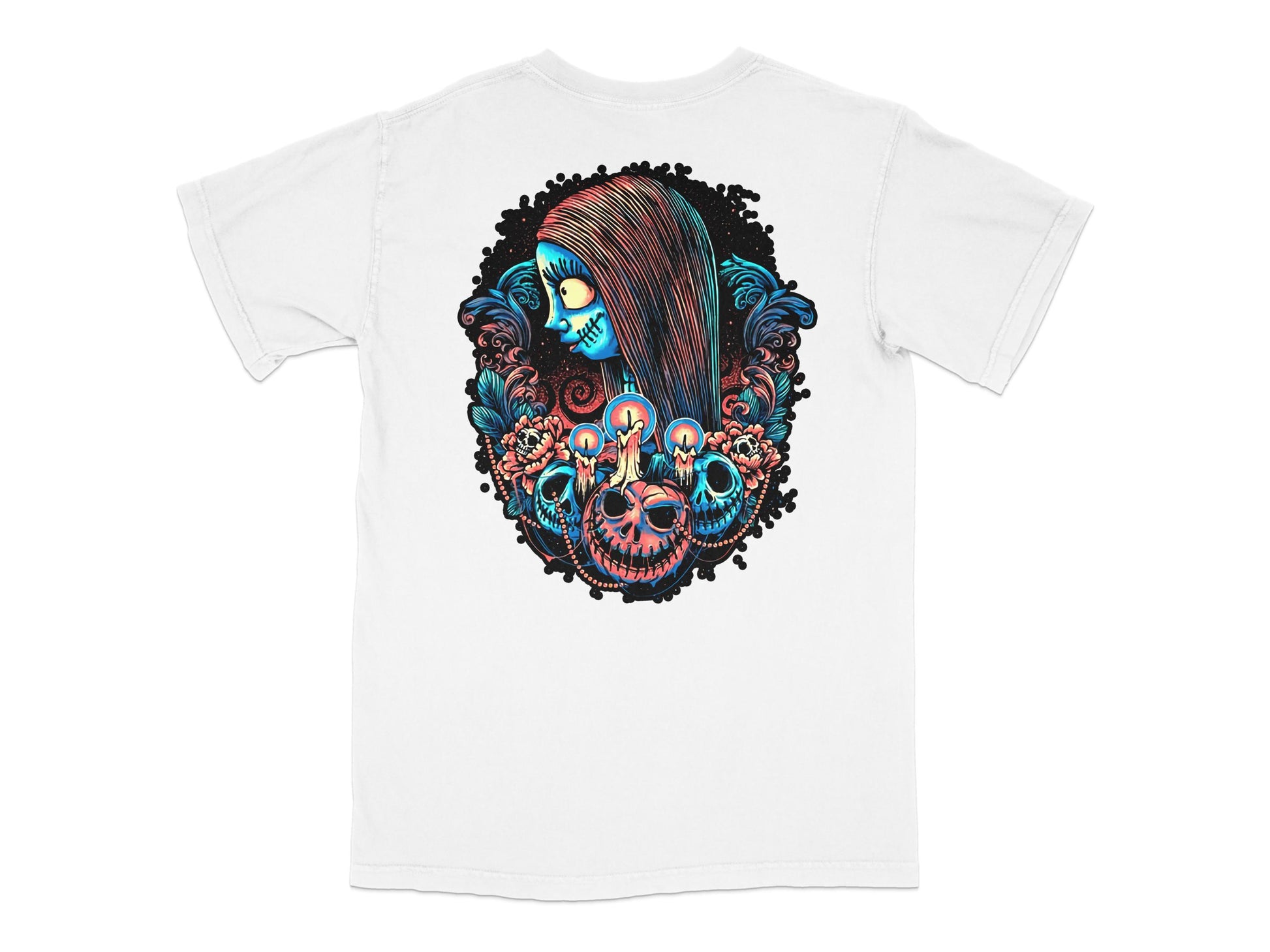 Colorful Skull and Flowers Graphic T-Shirt, Artistic Gothic Style Tee, Unisex Casual Streetwear, Vibrant Design