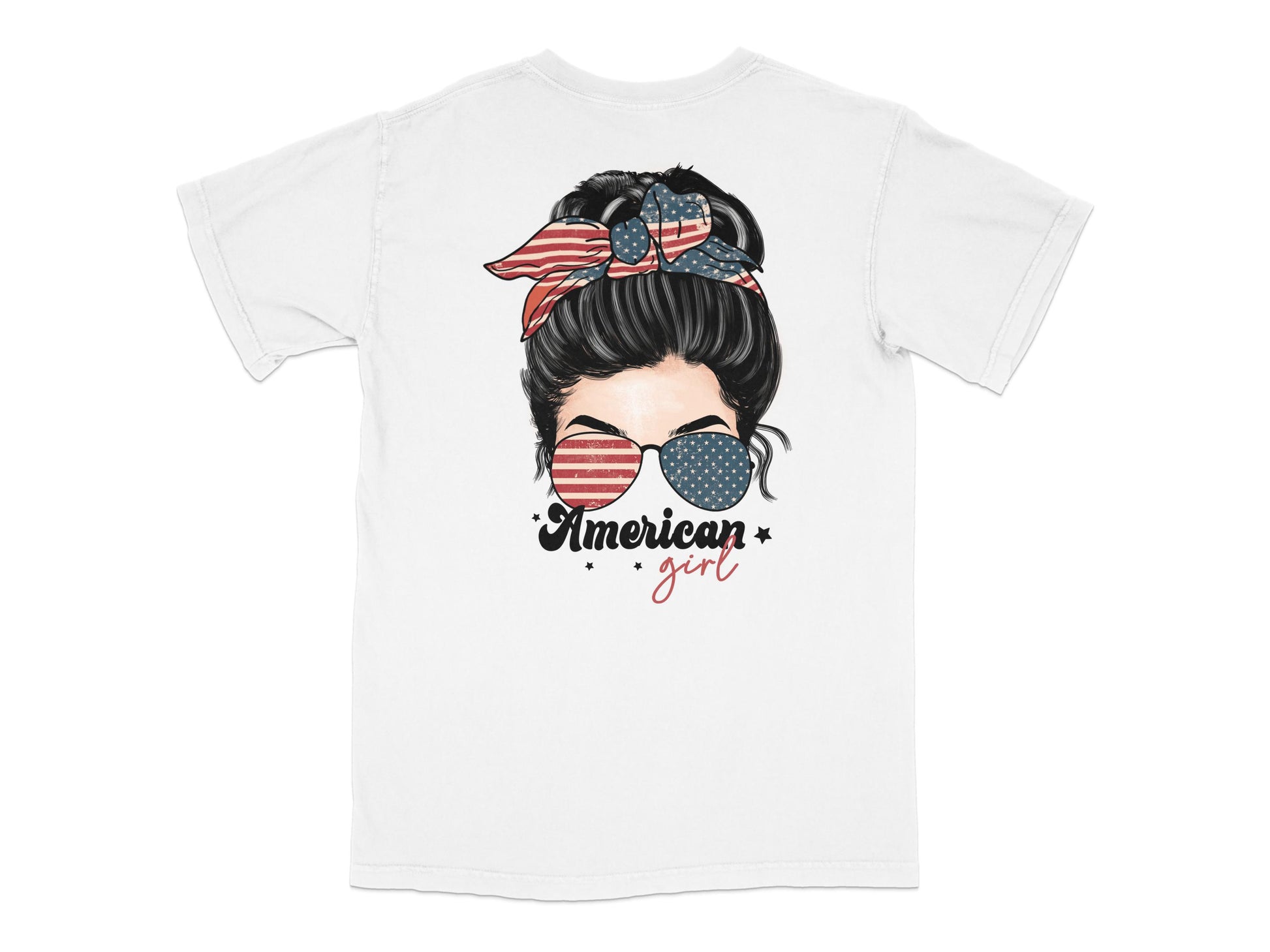 American Girl Patriotic T-Shirt, Women's USA Flag Face Mask Tee, Red Blue White Casual Top for Fourth of July