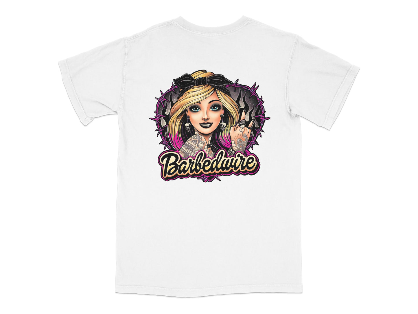 Barbedwire Graphic T-Shirt - Women's White Tee with Cartoon Character Design, Stylish Casual Top