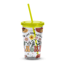 Colorful Reusable Tumbler with Lid and Straw, Teacher Appreciation Gift, Floral and Inspirational Quote Design