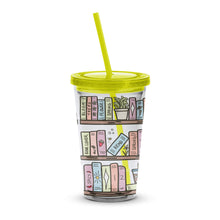 Colorful Bookshelf Design Tumbler, Insulated Travel Cup with Straw, Reusable Drinkware, Book Lover Gift, 16 oz