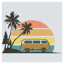 a van parked in front of a palm tree