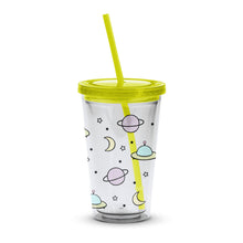 Insulated Tumbler with Lid and Straw, Space Planets and Stars Design, Reusable Travel Cup