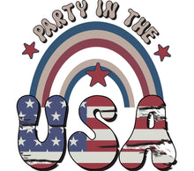 Party in the USA Patriotic Rainbow Graphic, Vintage American Flag Print, 4th of July Decor, Independence Day Wall Art
