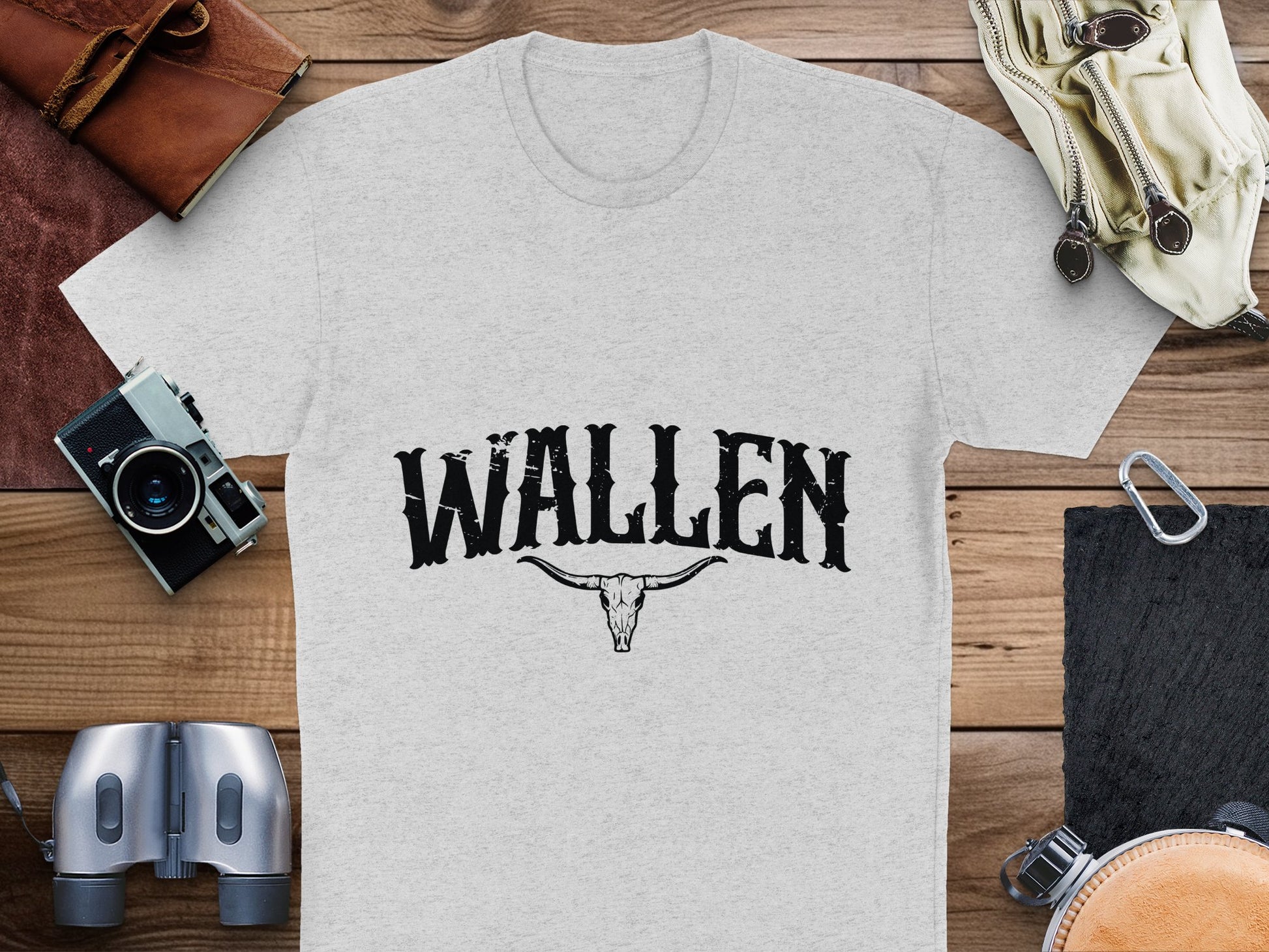 Men's Wallen Graphic T-Shirt with Skull Design, Casual Grey Cotton Tee, Vintage-Inspired Fashion