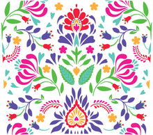 Colorful Floral Pattern Fabric, Bright Symmetrical Flower Print, Vibrant Textile Design for Crafts and Apparel
