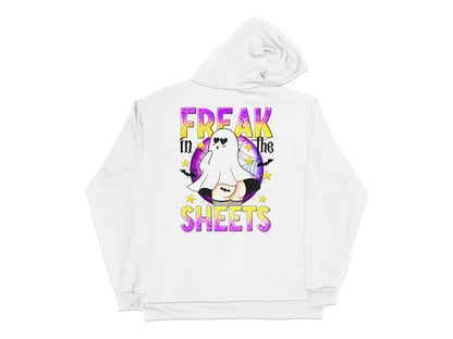 Freak in the Sheets Hoodie, Funny Unicorn Graphic, White Pullover, Casual Streetwear, Adult Humor Sweatshirt, Gift Idea
