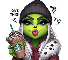 Trendy Green Character with Coffee, Urban Style Graphic Tee Design, Cool Streetwear Illustration