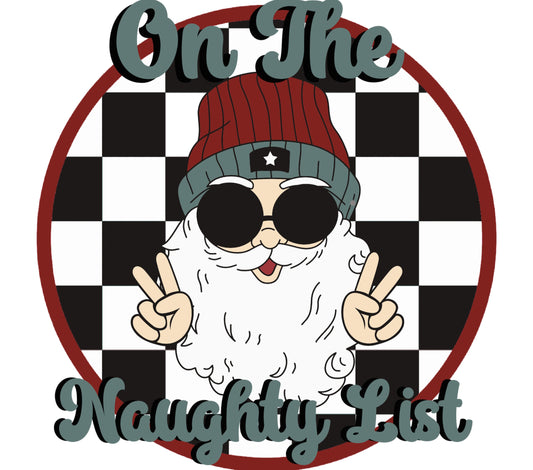 Hipster Santa Claus Christmas T-Shirt Design, Naughty List Graphic Tee, Festive Holiday Apparel