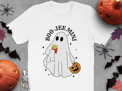 Boo-Jee Mini Ghost T-Shirt, Cute Halloween Tee, Funny Fall Apparel, Spooky Casual Wear, Graphic Pumpkin Shirt