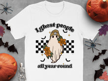Halloween Ghost T-Shirt, Cute Spooky Phantom Tee, Checkered Pattern, Floral Ghost, All Year Round Ghost People Shirt