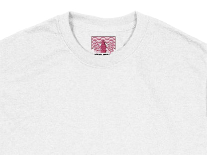 White T-Shirt with Abstract Red Wave Design, Unisex Casual Cotton Tee, Trendy Graphic Shirt for All Ages