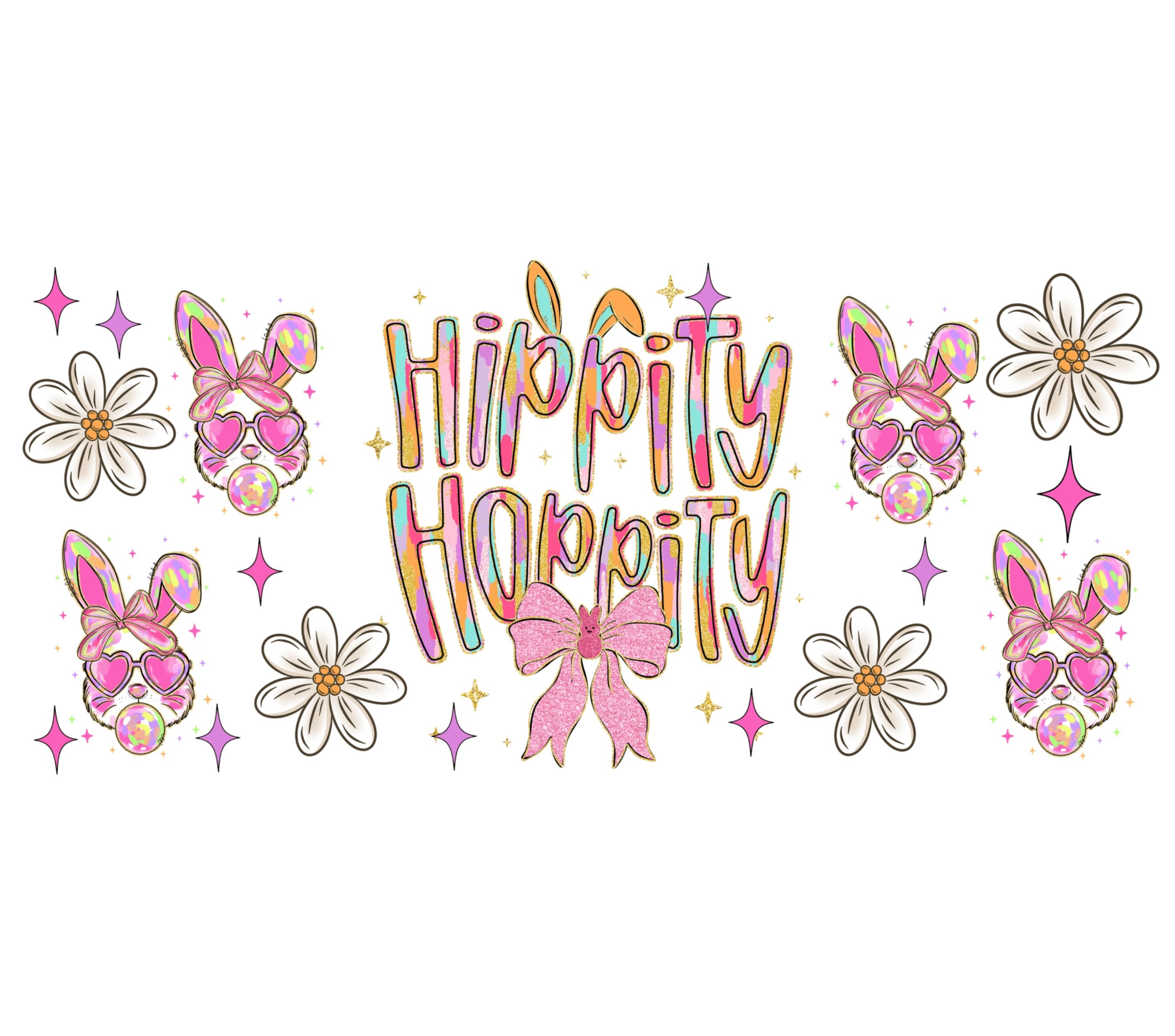 Hippity Hoppity Easter Bunny Flowers Pink Bow T-shirt Design Spring Celebration Graphic