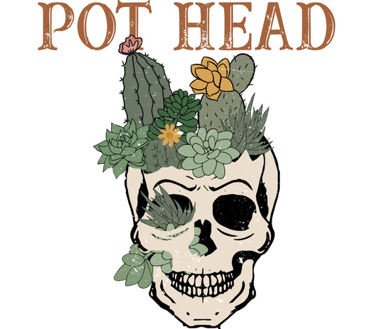 Pot Head Skull Cactus Planter Graphic T-Shirt, Botanical Skull Art, Succulent Lover Gift, Unique Floral Skull Tee, Nature Inspired Design