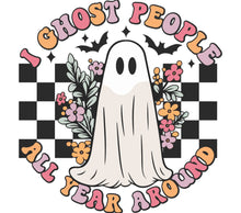 Cute Ghost and Flowers Graphic T-Shirt, Halloween Spooky Spirit, Unisex Floral Ghost Tee, Casual Fall Apparel, Checkered Background